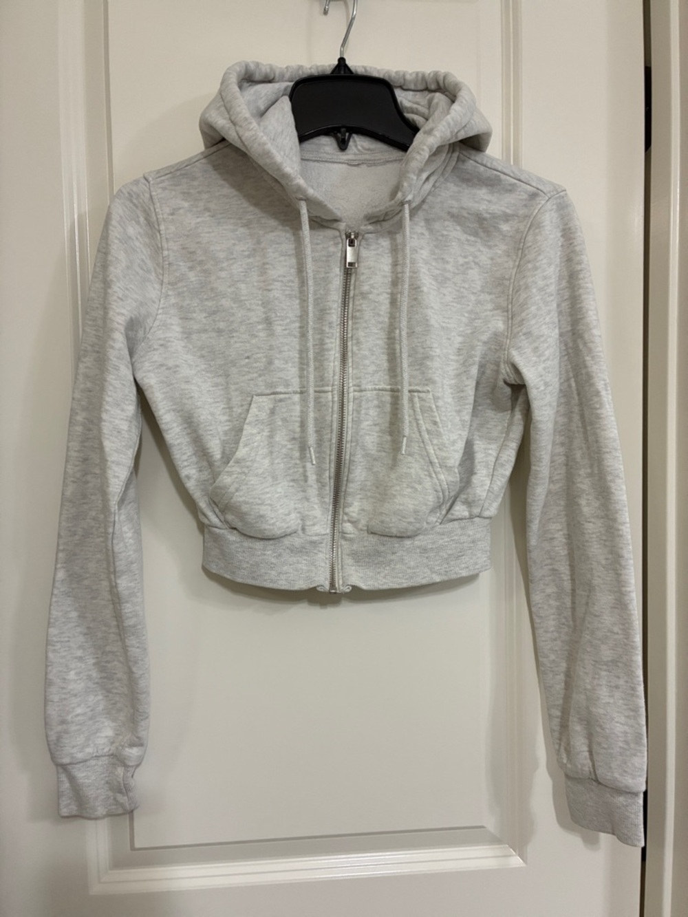 H&M Light Heather Gray Cropped Zip Hoodie